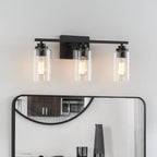 Applique de salle de bain KAWOTI à 3 lampes avec abat-jour en verre transparent