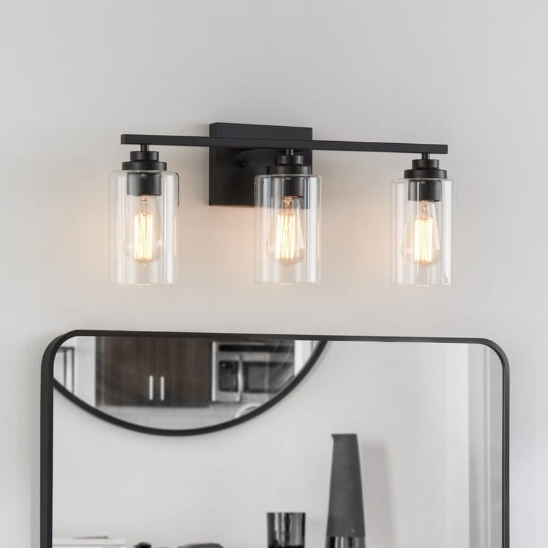 Applique de salle de bain KAWOTI à 3 lampes avec abat-jour en verre transparent