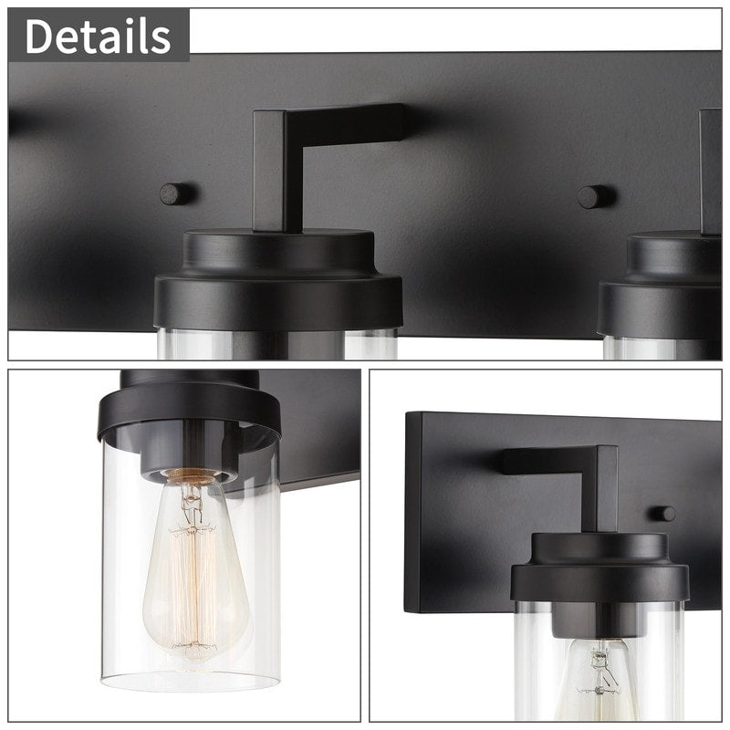 Applique de salle de bain KAWOTI à 3 lampes avec abat-jour en verre transparent