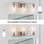 Applique de salle de bain KAWOTI à 3 lampes avec abat-jour en verre transparent