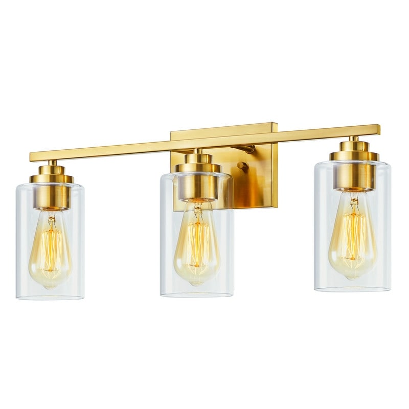 Applique de salle de bain KAWOTI à 3 lampes avec abat-jour en verre transparent