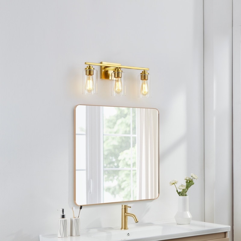 Applique de salle de bain KAWOTI à 3 lampes avec abat-jour en verre transparent