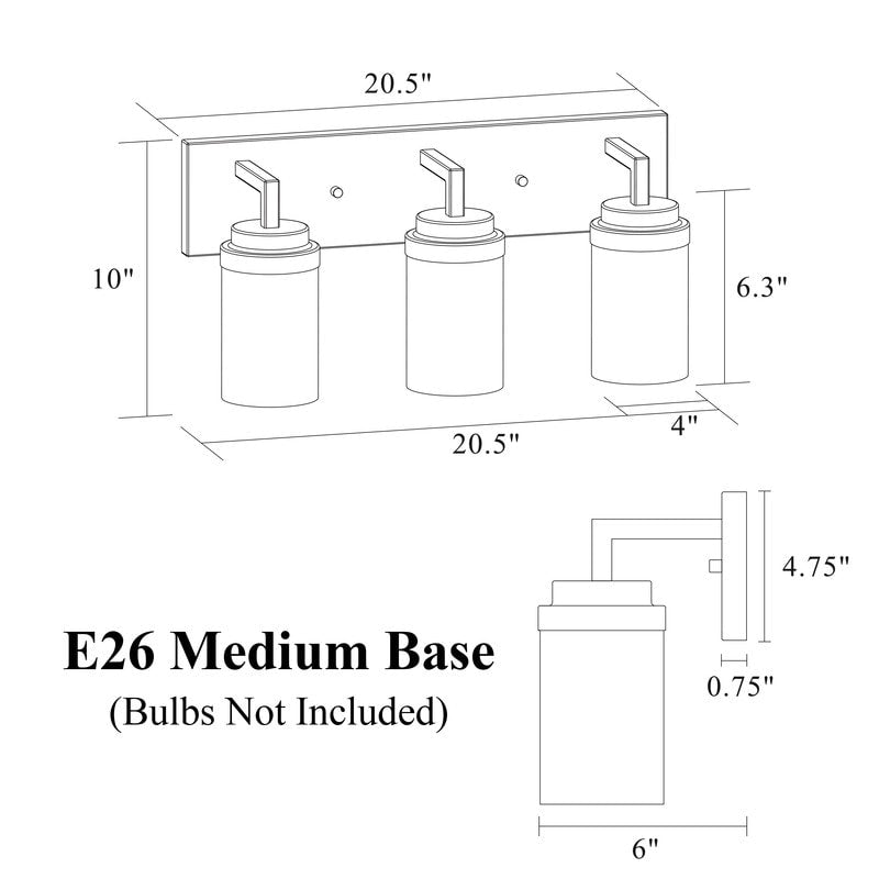 Applique de salle de bain KAWOTI à 3 lampes avec abat-jour en verre transparent