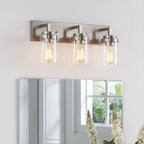 Applique de salle de bain KAWOTI à 3 lampes avec abat-jour en verre transparent