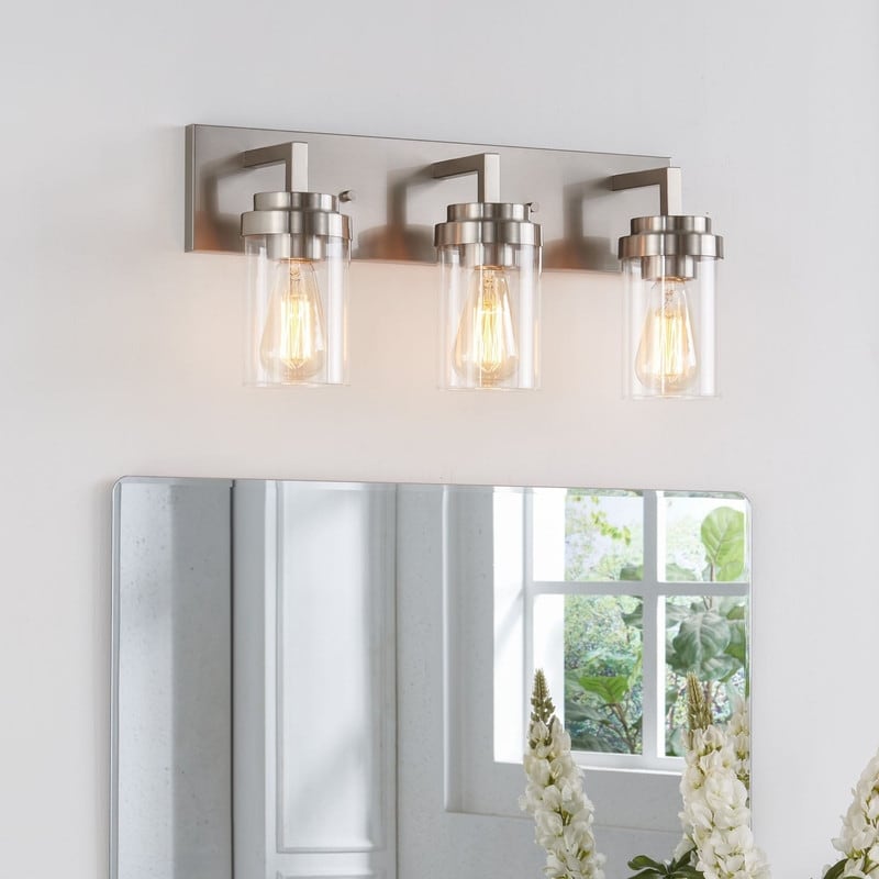 Applique de salle de bain KAWOTI à 3 lampes avec abat-jour en verre transparent