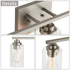 Applique de salle de bain KAWOTI à 3 lampes avec abat-jour en verre transparent