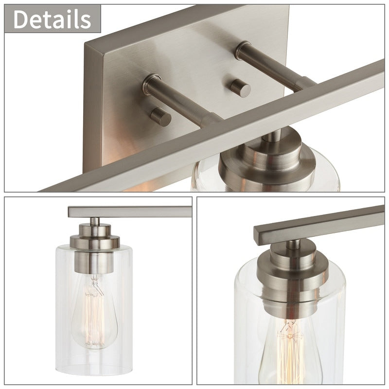 Applique de salle de bain KAWOTI à 3 lampes avec abat-jour en verre transparent