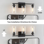 Applique de salle de bain KAWOTI à 3 lampes avec abat-jour en verre transparent