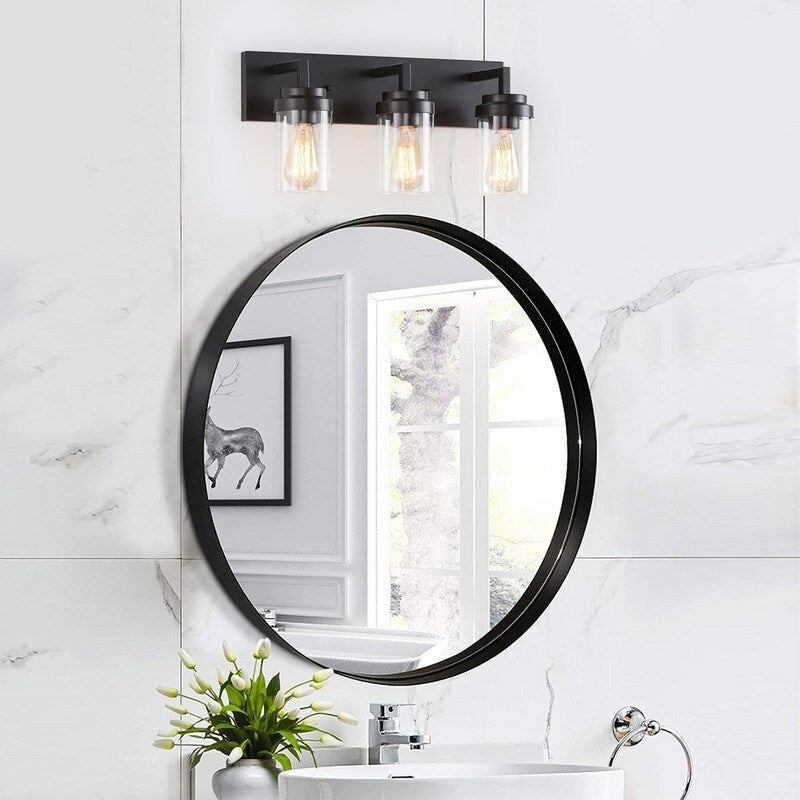 Applique de salle de bain KAWOTI à 3 lampes avec abat-jour en verre transparent