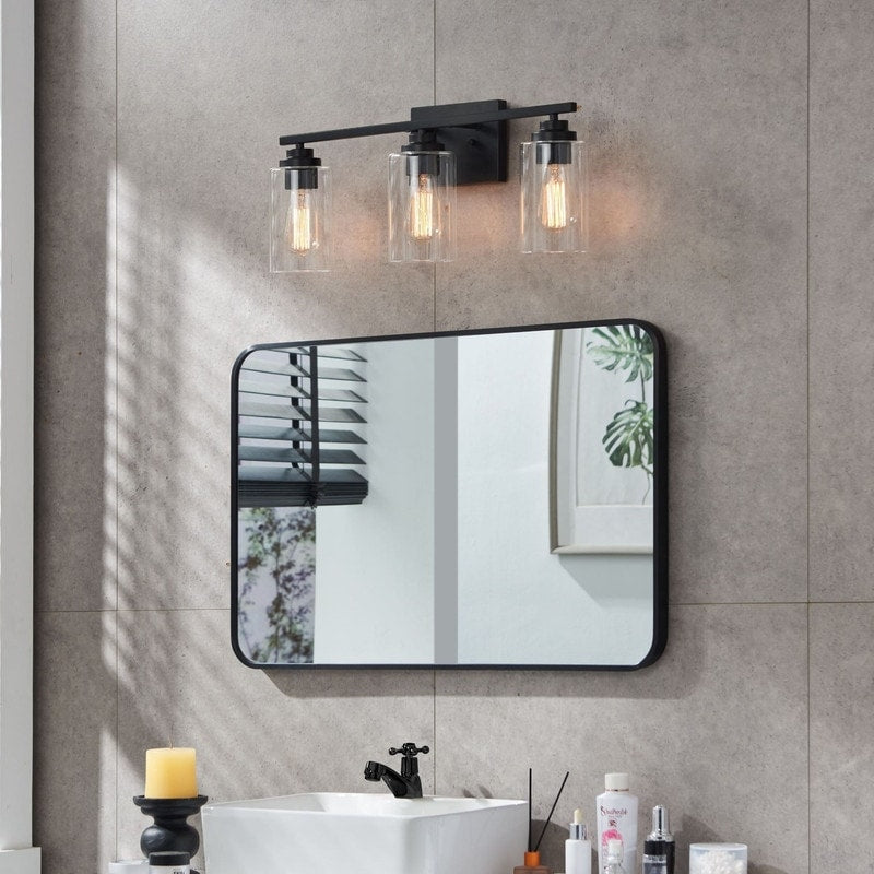 Applique de salle de bain KAWOTI à 3 lampes avec abat-jour en verre transparent