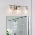 Applique de salle de bain KAWOTI à 3 lampes avec abat-jour en verre transparent