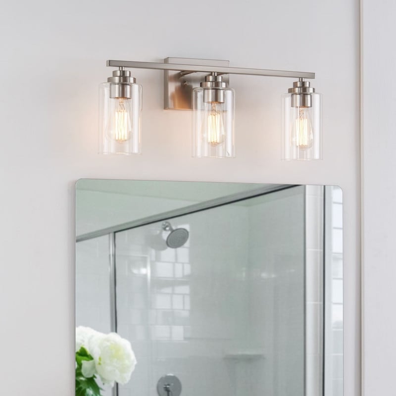 Applique de salle de bain KAWOTI à 3 lampes avec abat-jour en verre transparent