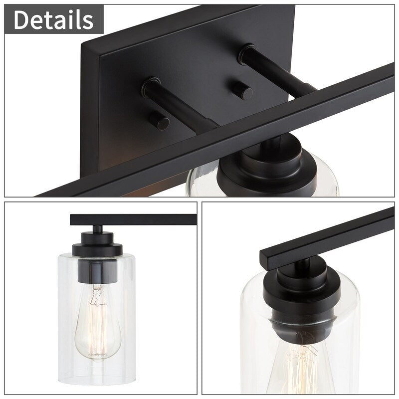 Applique de salle de bain KAWOTI à 3 lampes avec abat-jour en verre transparent