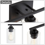 Applique de salle de bain KAWOTI à 3 lampes avec abat-jour en verre transparent