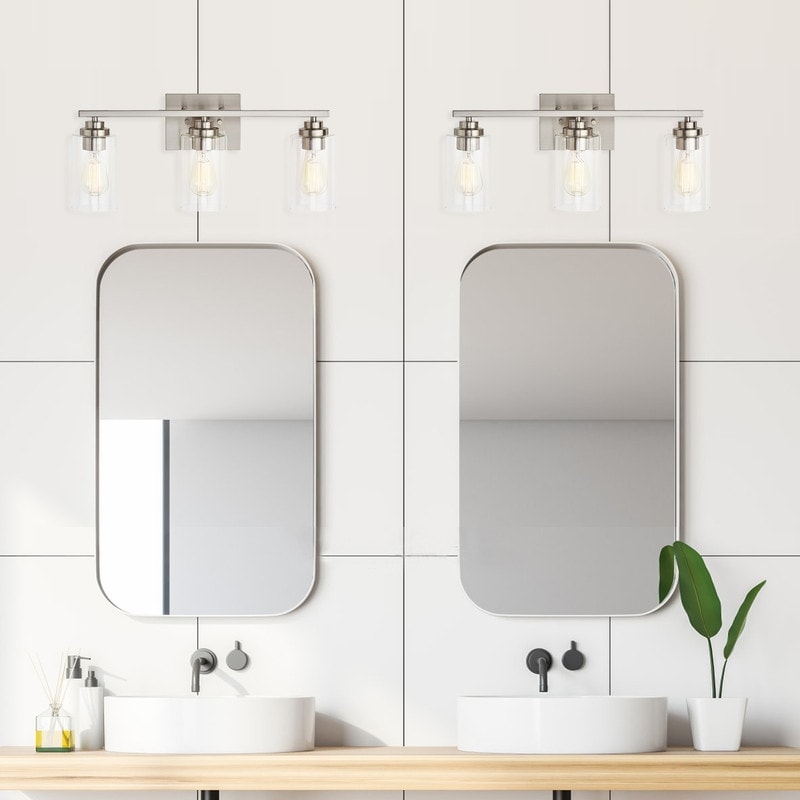 Applique de salle de bain KAWOTI à 3 lampes avec abat-jour en verre transparent