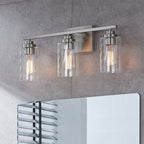 Applique de salle de bain KAWOTI à 3 lampes avec abat-jour en verre transparent