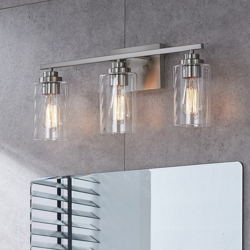 Applique de salle de bain KAWOTI à 3 lampes avec abat-jour en verre transparent