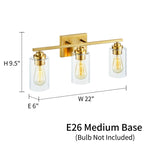 Applique de salle de bain KAWOTI à 3 lampes avec abat-jour en verre transparent