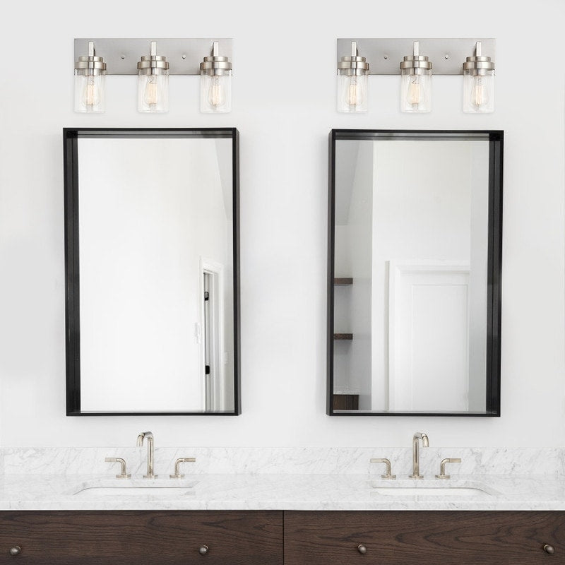 Applique de salle de bain KAWOTI à 3 lampes avec abat-jour en verre transparent