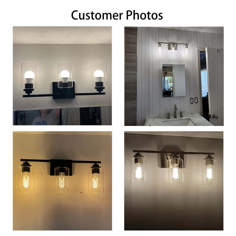 Applique de salle de bain KAWOTI à 3 lampes avec abat-jour en verre transparent