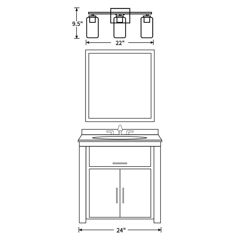 Applique de salle de bain KAWOTI à 3 lampes avec abat-jour en verre transparent