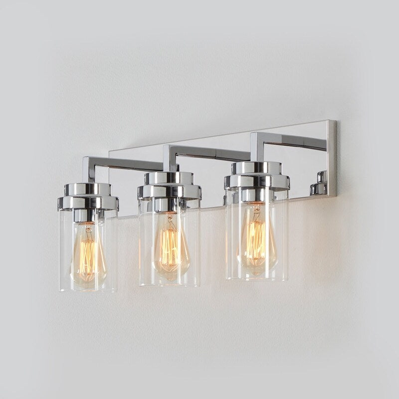 Applique de salle de bain KAWOTI à 3 lampes avec abat-jour en verre transparent