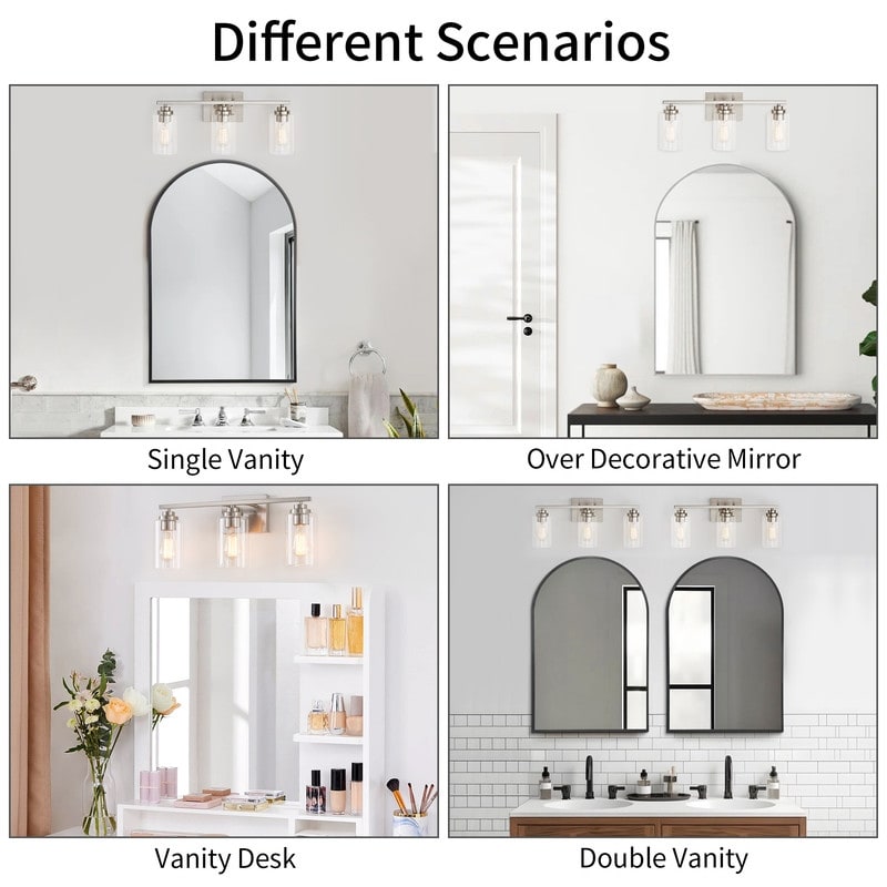 Applique de salle de bain KAWOTI à 3 lampes avec abat-jour en verre transparent