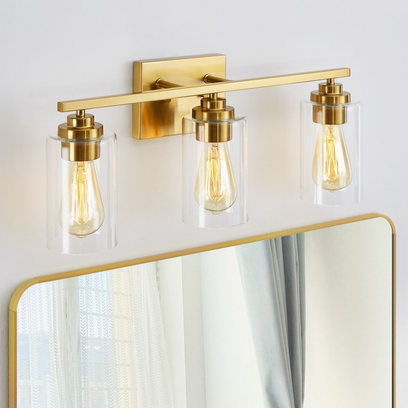Applique de salle de bain KAWOTI à 3 lampes avec abat-jour en verre transparent