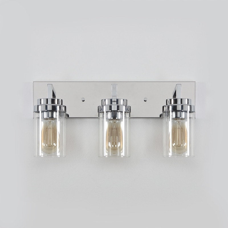 Applique de salle de bain KAWOTI à 3 lampes avec abat-jour en verre transparent