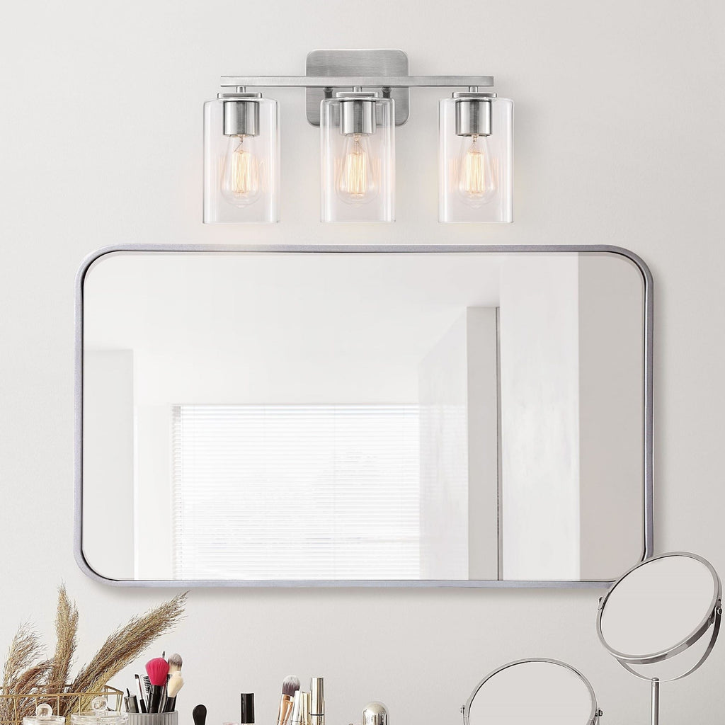 Applique de salle de bain KAWOTI à 3 lampes avec abat-jour rectangulaire en verre