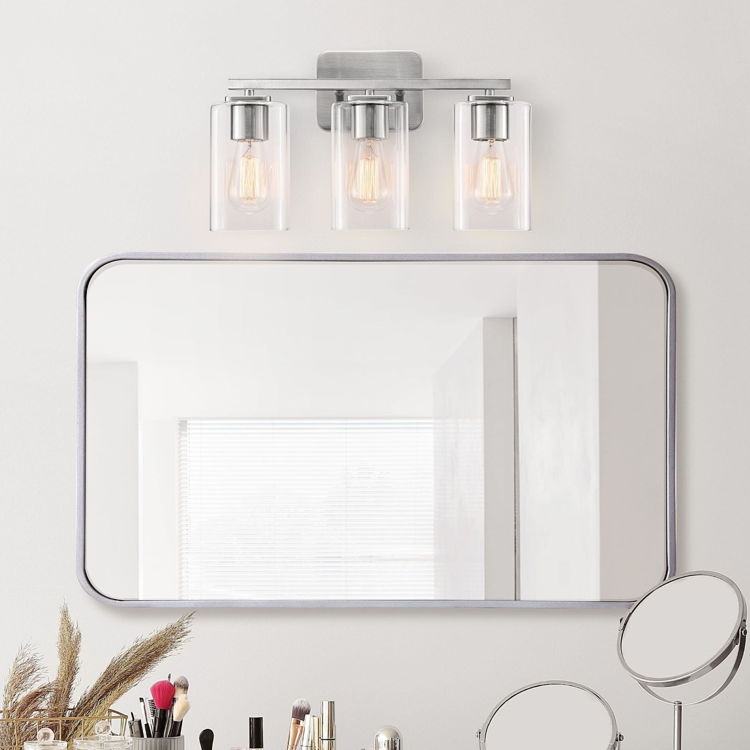 Applique de salle de bain KAWOTI à 3 lampes avec abat-jour rectangulaire en verre