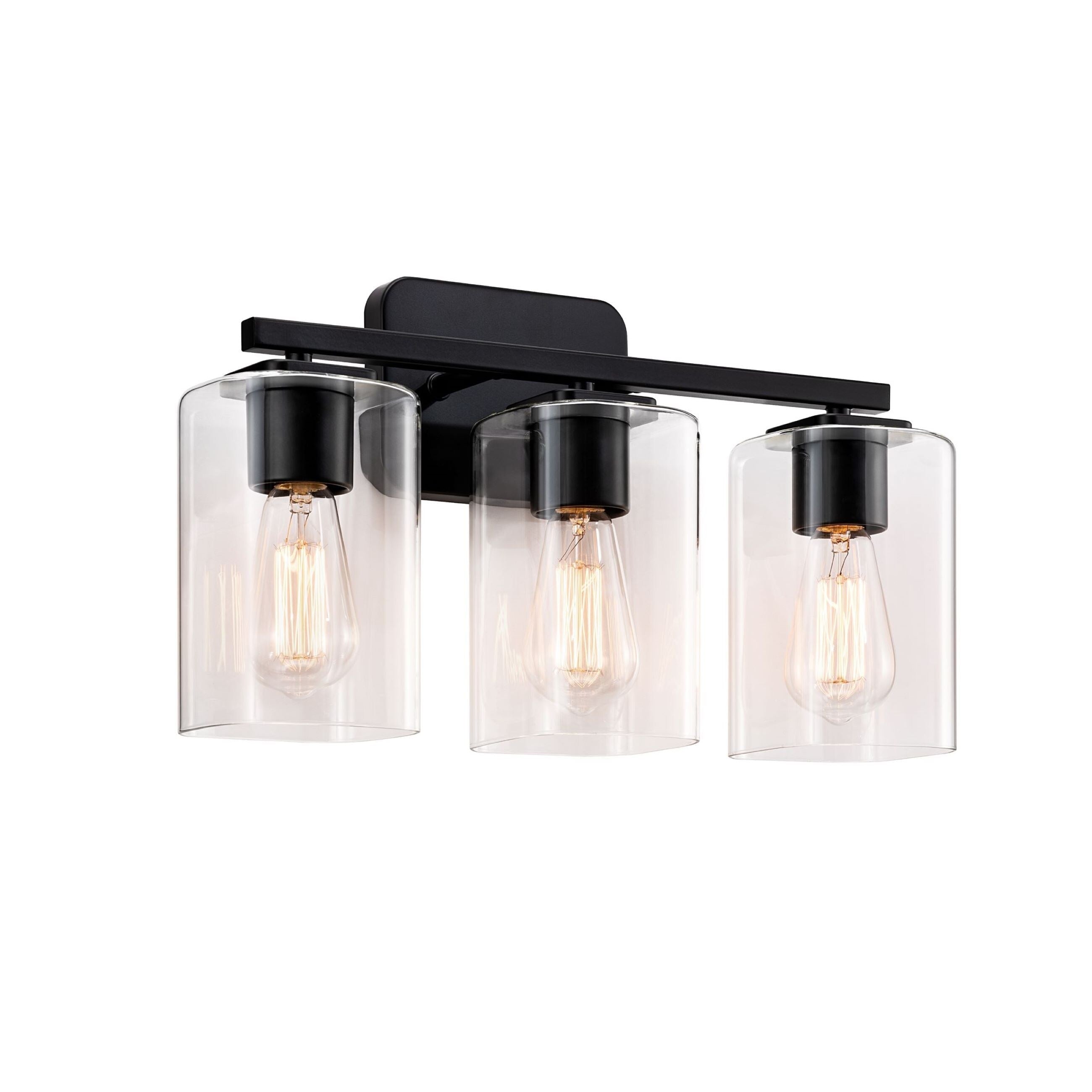 Applique de salle de bain KAWOTI à 3 lampes avec abat-jour rectangulaire en verre