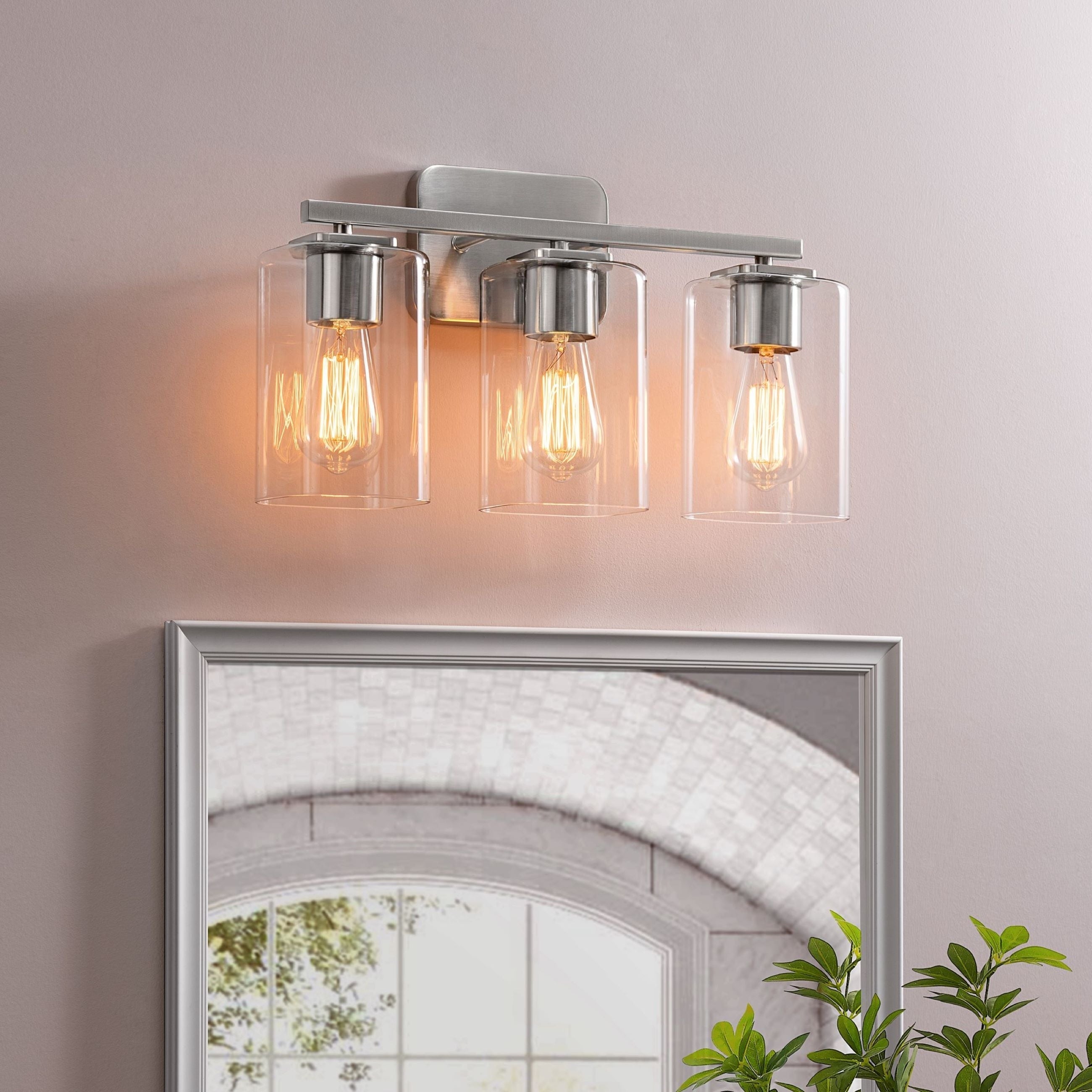 Applique de salle de bain KAWOTI à 3 lampes avec abat-jour rectangulaire en verre