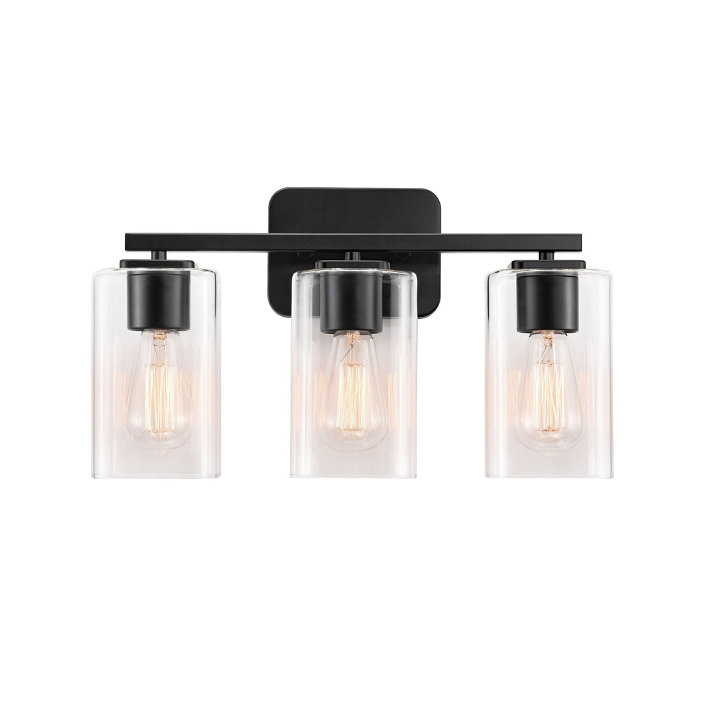 Applique de salle de bain KAWOTI à 3 lampes avec abat-jour rectangulaire en verre
