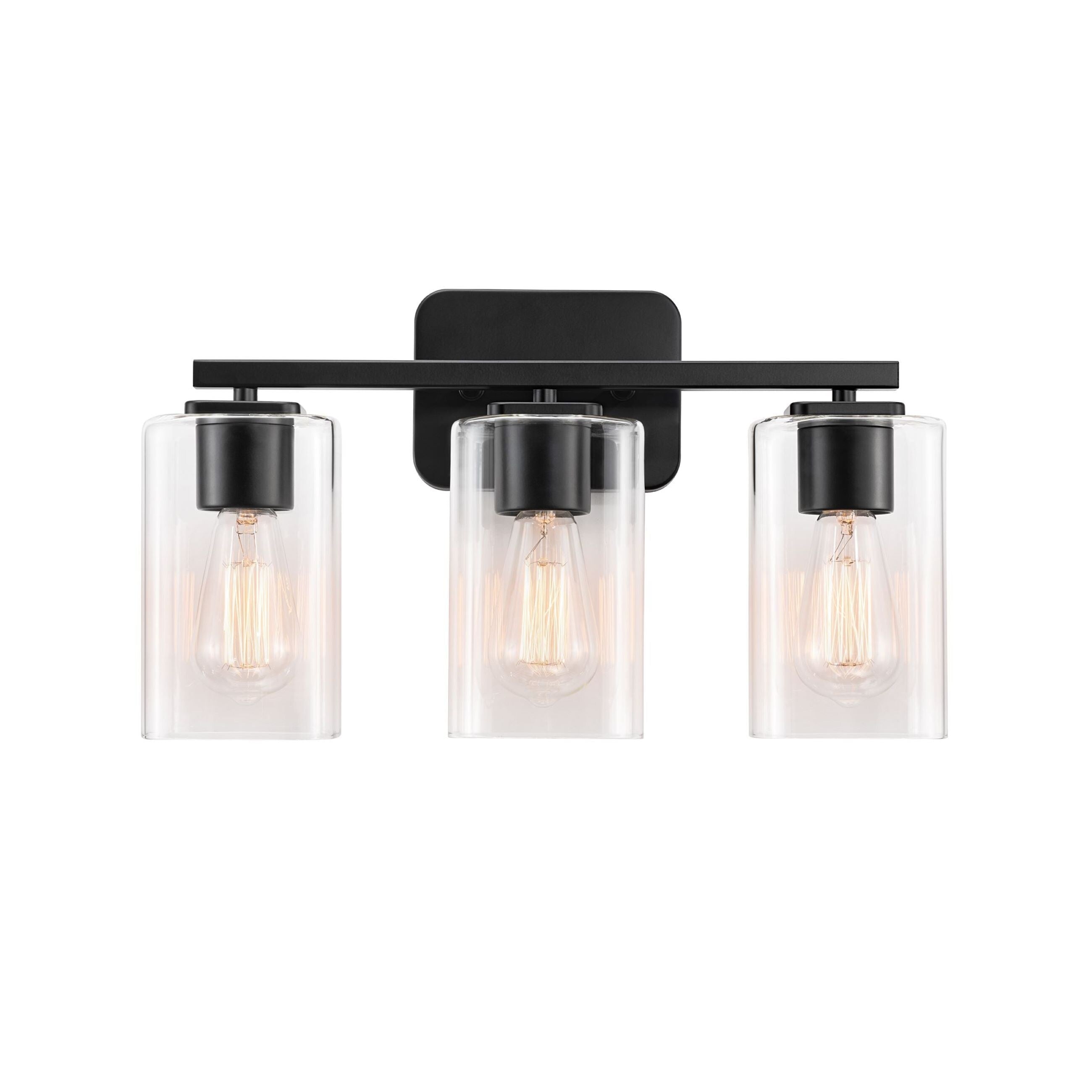 Applique de salle de bain KAWOTI à 3 lampes avec abat-jour rectangulaire en verre