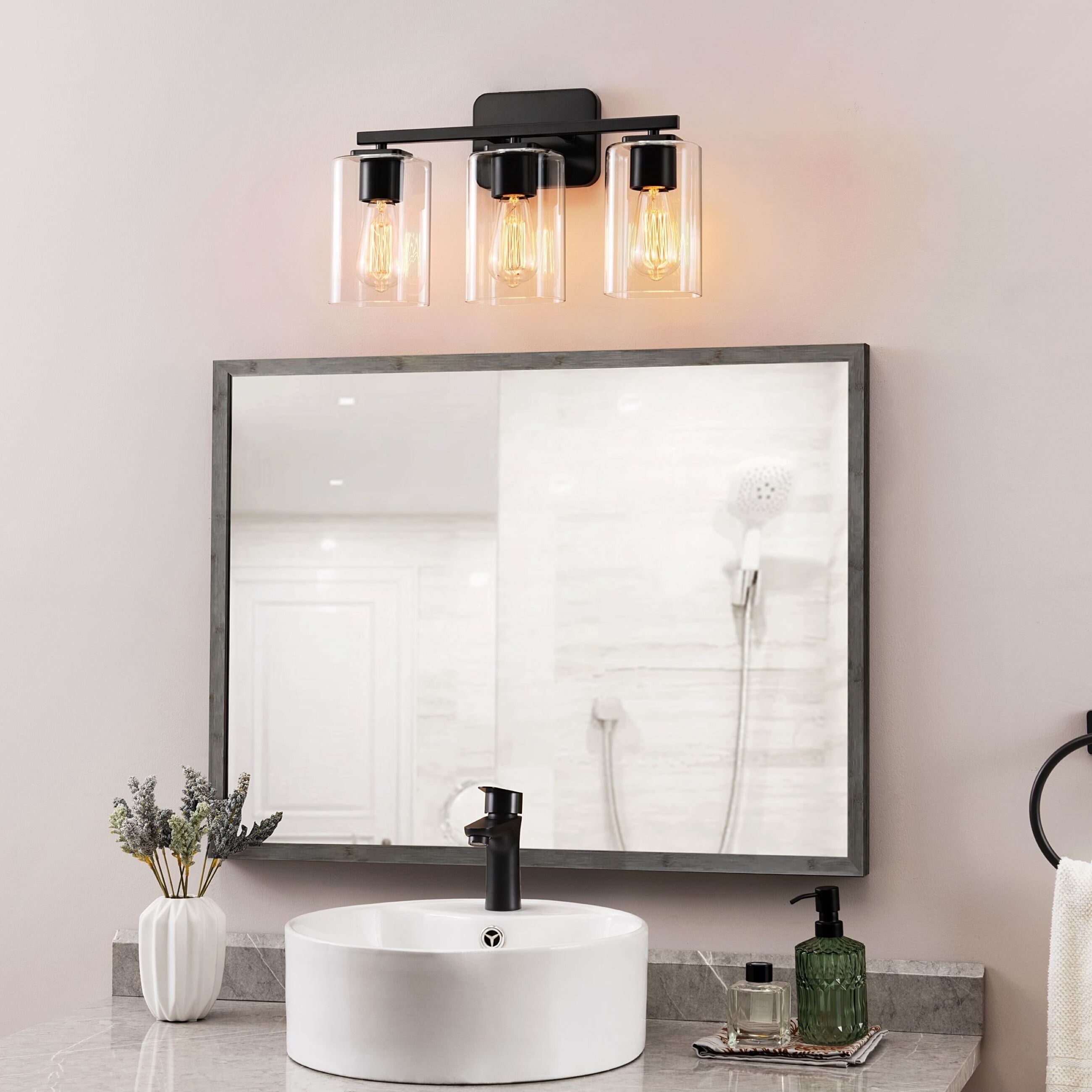 Applique de salle de bain KAWOTI à 3 lampes avec abat-jour rectangulaire en verre
