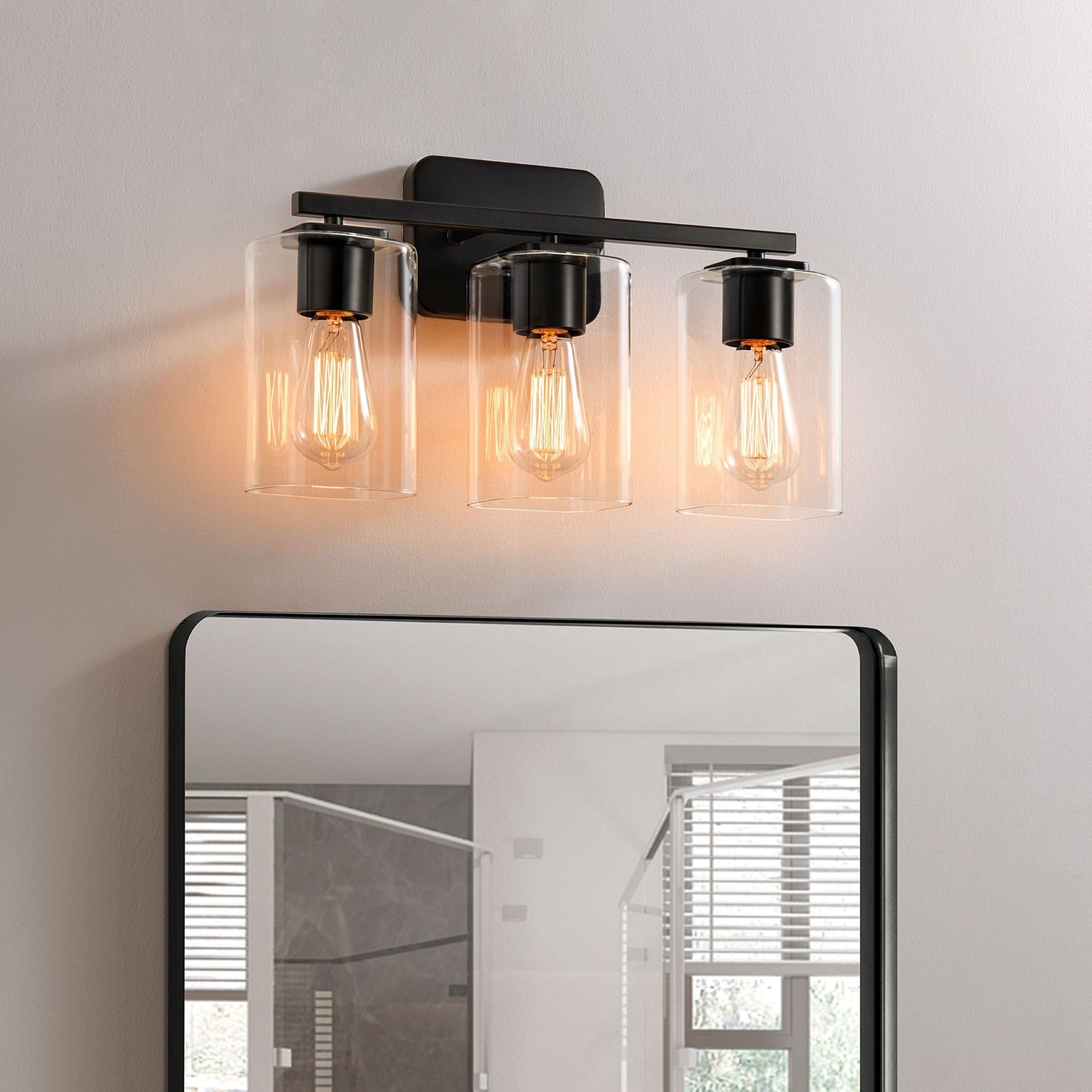 Applique de salle de bain KAWOTI à 3 lampes avec abat-jour rectangulaire en verre