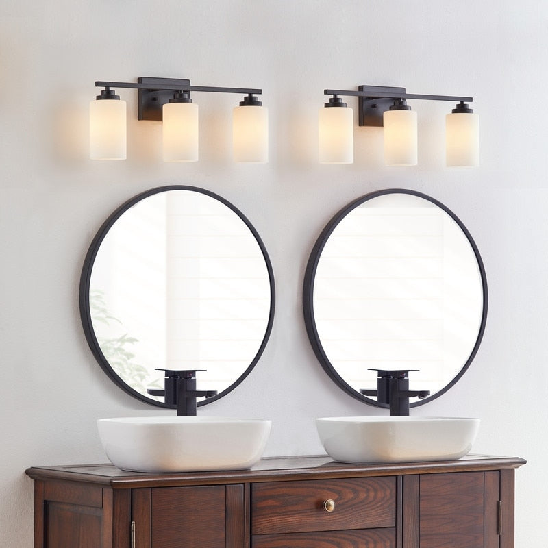 Applique de salle de bain KAWOTI à 3 lampes à intensité variable avec verre blanc givré
