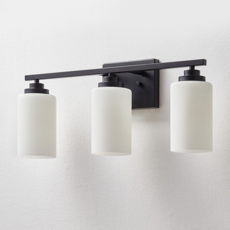 Applique de salle de bain KAWOTI à 3 lampes à intensité variable avec verre blanc givré