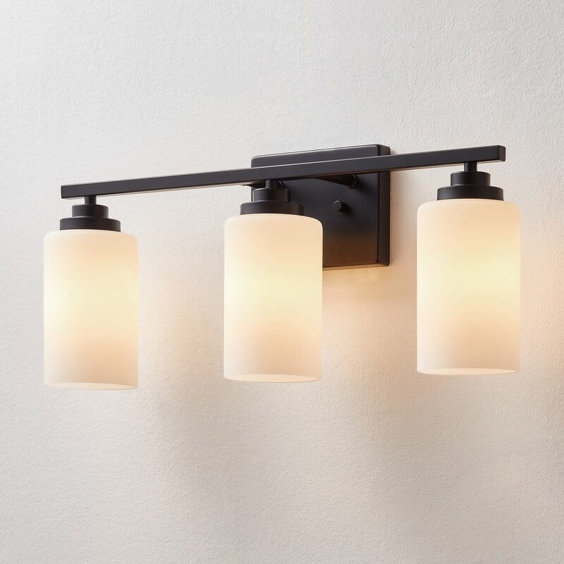 Applique de salle de bain KAWOTI à 3 lampes à intensité variable avec verre blanc givré