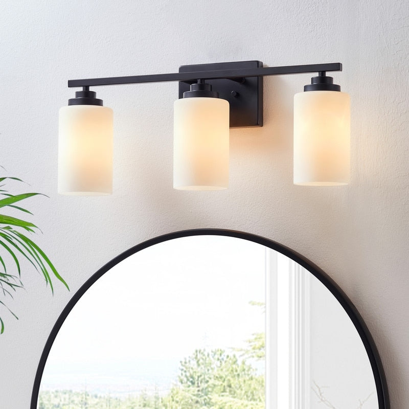 Applique de salle de bain KAWOTI à 3 lampes à intensité variable avec verre blanc givré