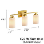 Applique de salle de bain KAWOTI à 3 lampes à intensité variable avec verre blanc givré