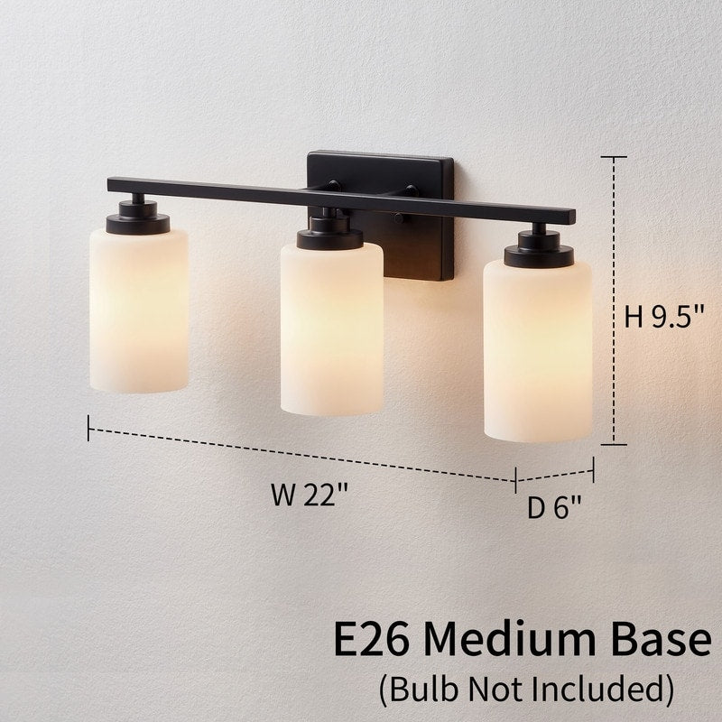 Applique de salle de bain KAWOTI à 3 lampes à intensité variable avec verre blanc givré