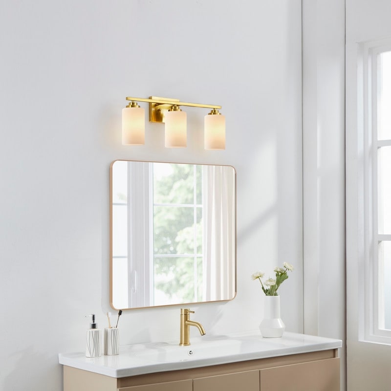 Applique de salle de bain KAWOTI à 3 lampes à intensité variable avec verre blanc givré