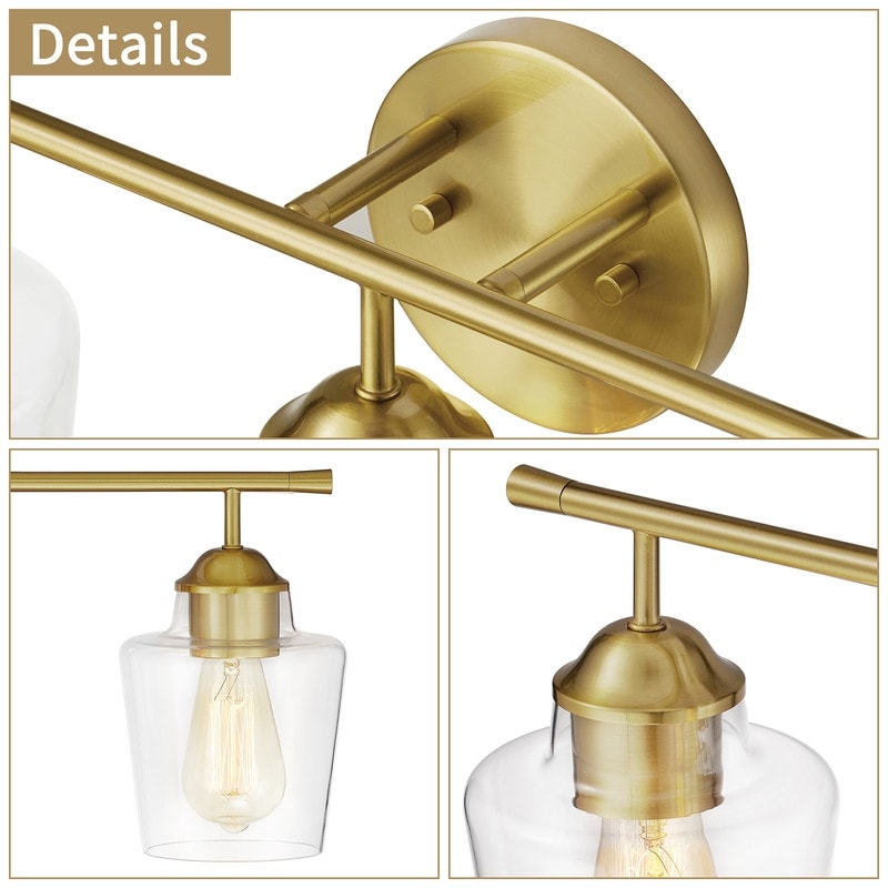 Applique de salle de bain KAWOTI à 3 lampes à intensité variable avec abat-jour en verre - L22 x l7 x H10,5