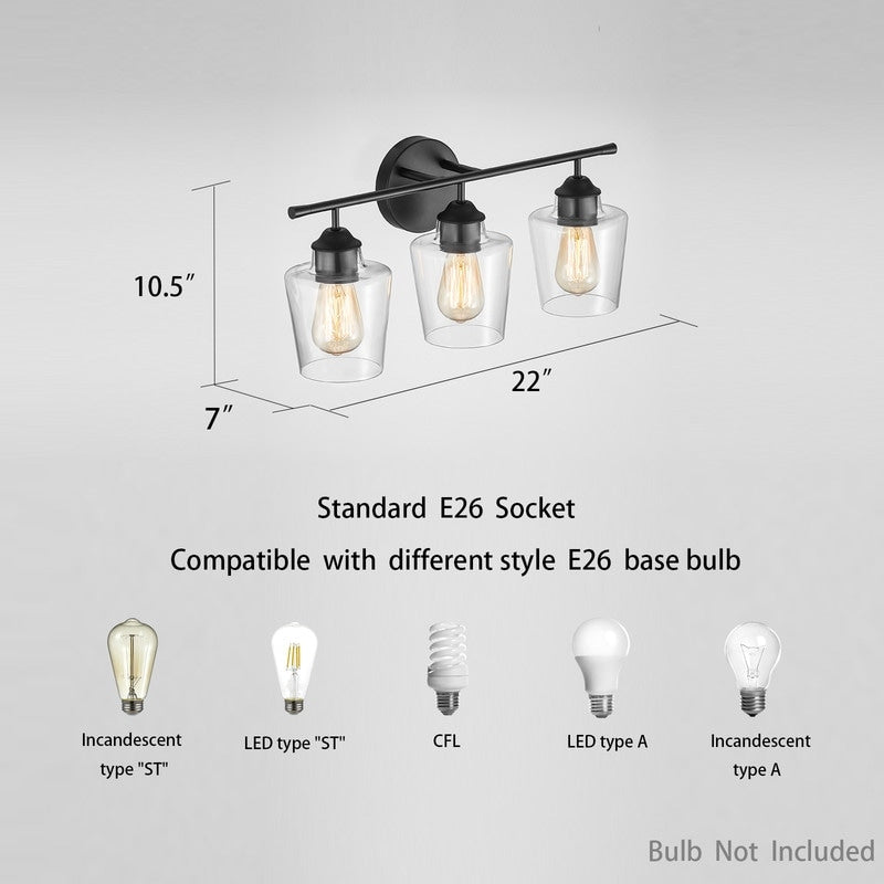 Applique de salle de bain KAWOTI à 3 lampes à intensité variable avec abat-jour en verre - L22 x l7 x H10,5