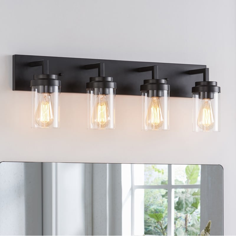 Applique de salle de bain KAWOTI à 4 lampes avec abat-jour en verre transparent