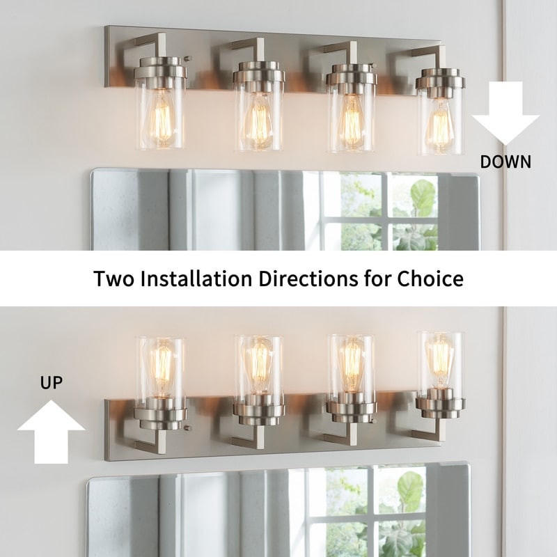 Applique de salle de bain KAWOTI à 4 lampes avec abat-jour en verre transparent