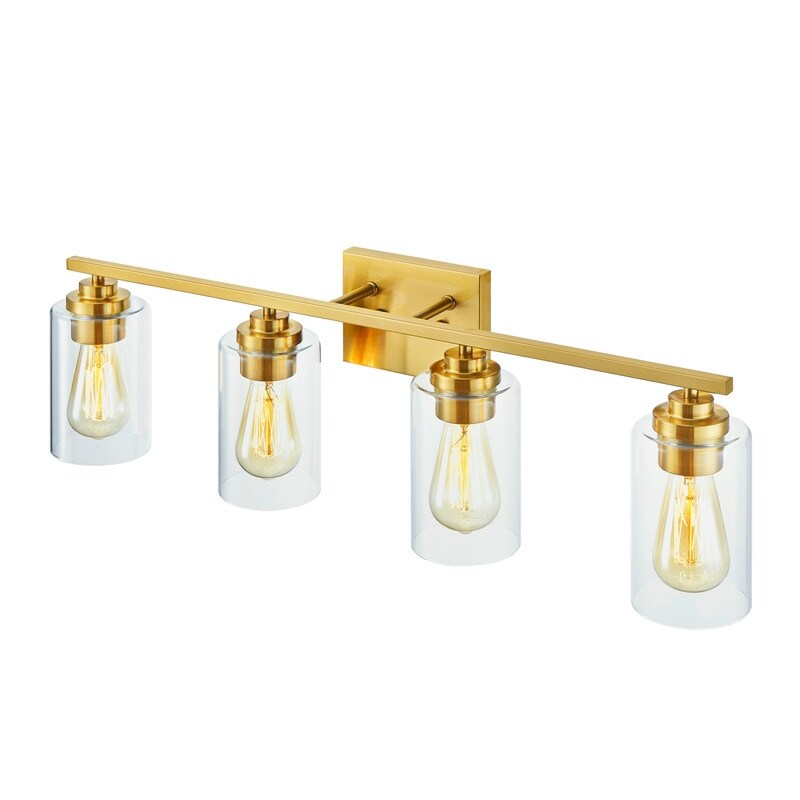 Applique de salle de bain KAWOTI à 4 lampes avec abat-jour en verre transparent