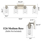 Applique de salle de bain KAWOTI à 4 lampes avec abat-jour en verre transparent